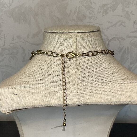 Long Yellow & Clear Beaded Statement Necklace With Antique Gold Chain - Picture 3 of 4